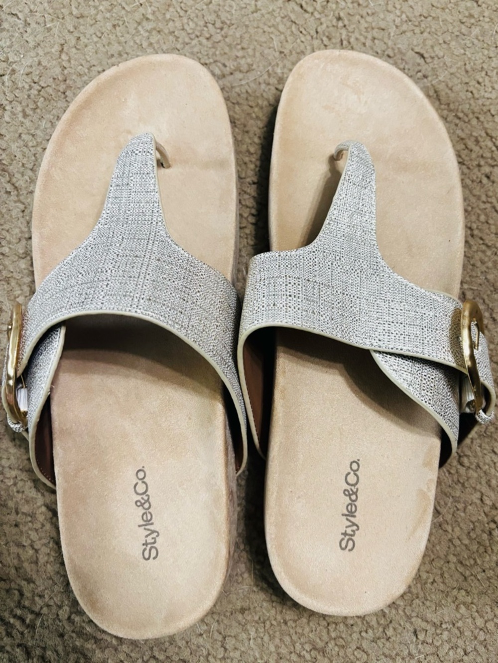 Style & Co. Neutral Taupe Toe-Loop Sandals with Buckle Accent